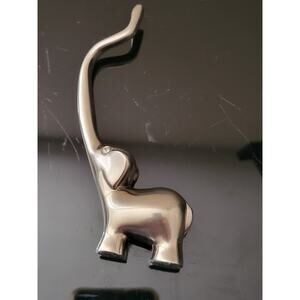 Silver Elephant Paperweight White Rhinestone Eye Long Trunk Felt on Feet Fine